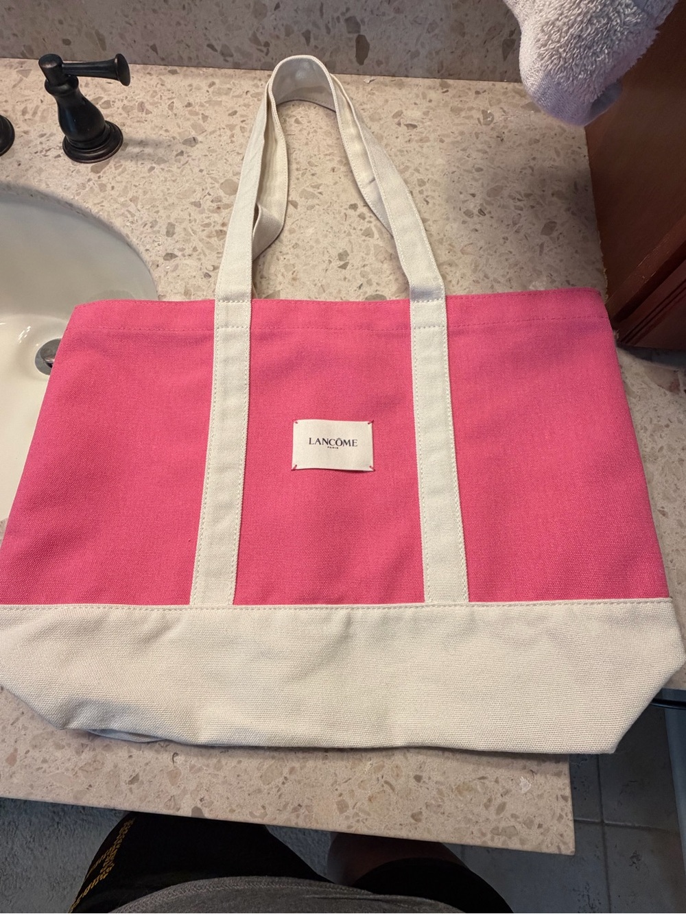 Lancome Pink and Cream Canvas Tote Bag